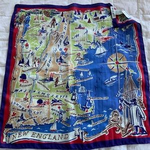 NWT Orvis 100% Silk 20" Square Neck Scarf “New England” Theme Multi Colo…